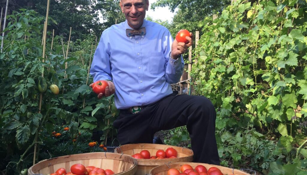 Stephen with Tomatoes at the Food For Others Garden