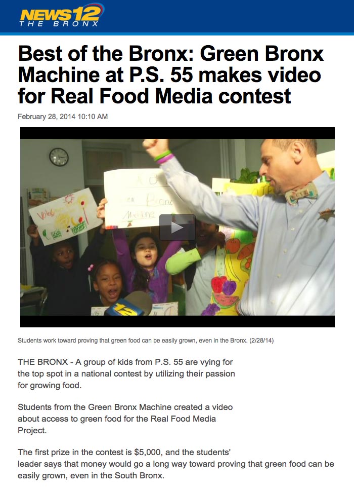 News 12 - Best of the Bronx: Green Bronx Machine at P.S. 55 makes video for Real Food Media contest