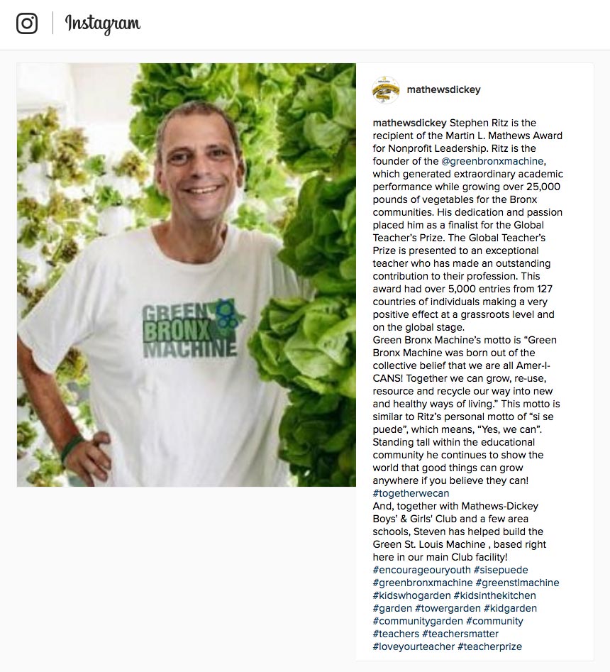 Stephen Ritz is the recipient of the Martin L. Mathews Award for Nonprofit Leadership
